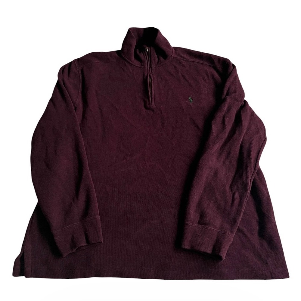 Polo Ralph Lauren Mens Quarter Zip Pullover Maroon Cotton Sweater XL Pony Logo